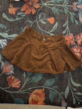 Thorn & Fable Brown Corduroy Pleated Mini Skirt